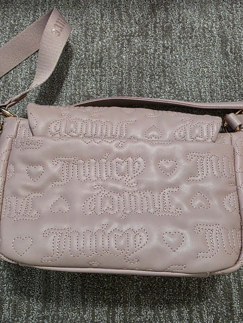Pink Juicy Couture League Crossbody Bag Embossed Hearts Coquette Y2K Soft Girl - Picture 13 of 14